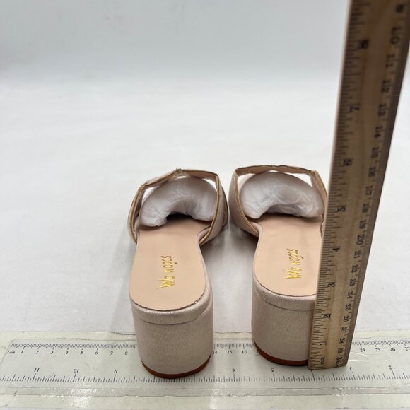 Wo Wagas Gold Cutout Mules Round Slippers Slip On Sandals Block Heels Shoes - Picture 5 of 8